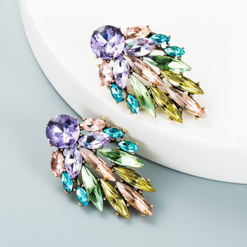 Colorful crystal leaf earrings